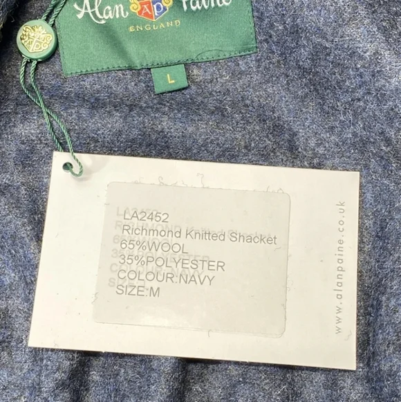 NEW ALAN PAINE Men's US M Richmond Wool Blend Knitted Shacket Shirt Jacket Navy - Picture 7 of 7